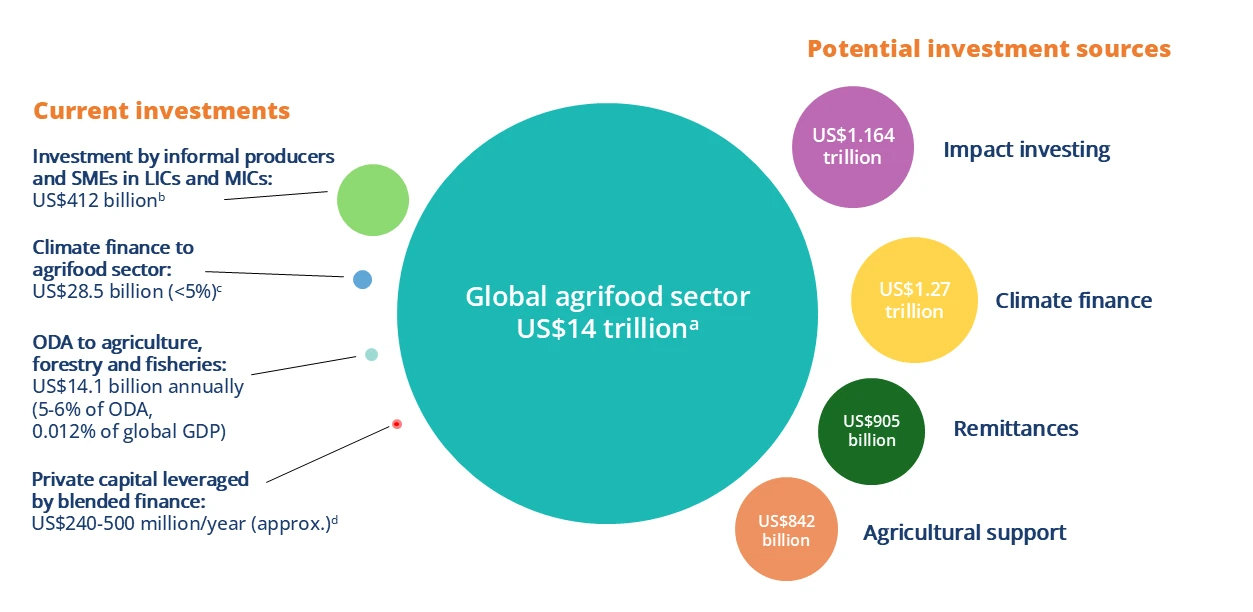 Figure 6: Indicative scale of current and potential financing sources for agrifood systems